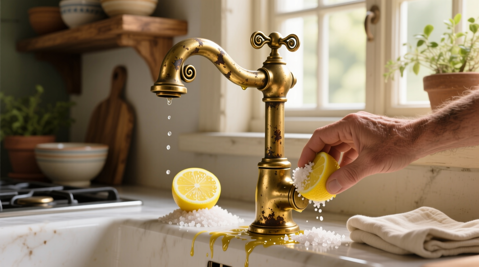 eco friendly cleaning lemon salt for brass faucets