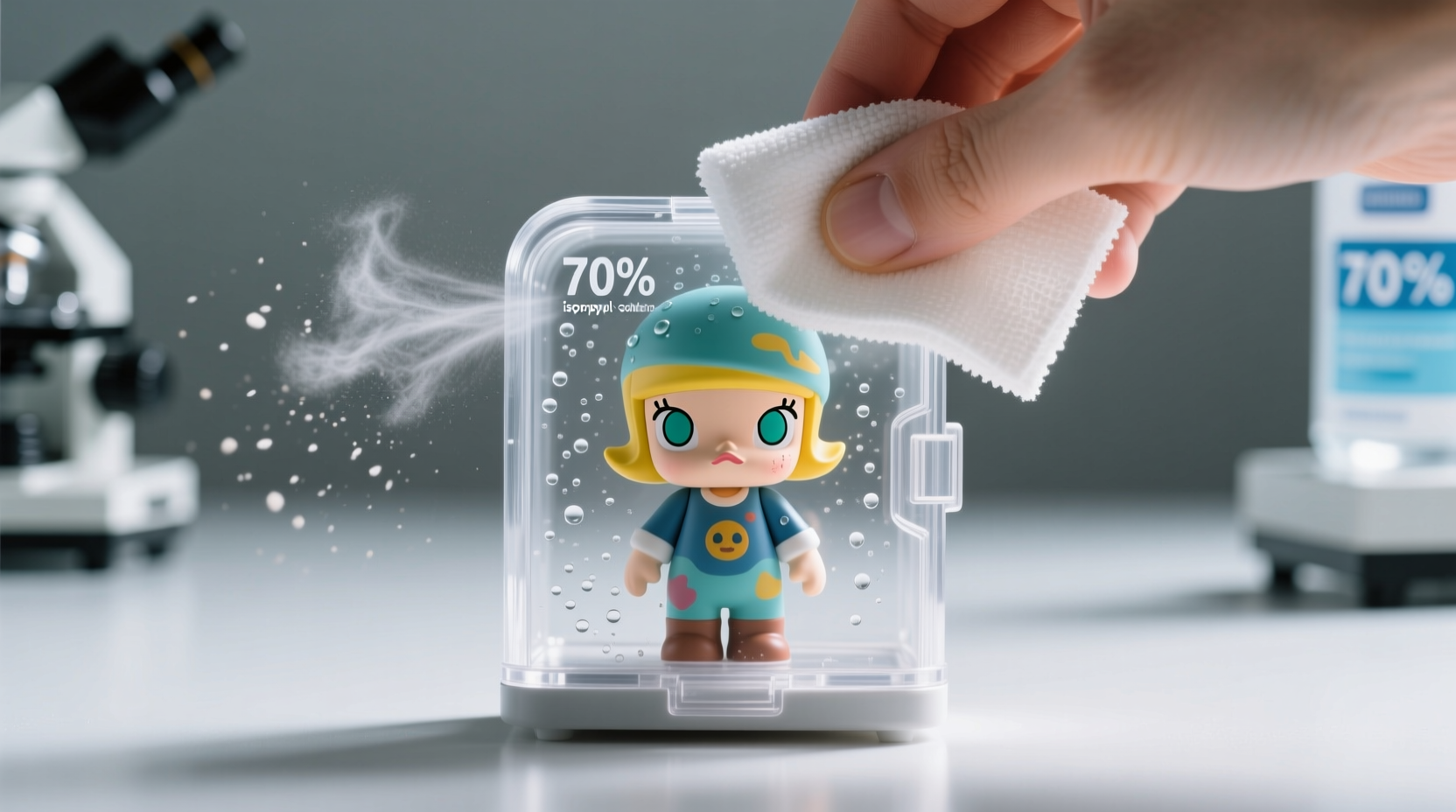 sanitize figurine cases without fogging acrylic