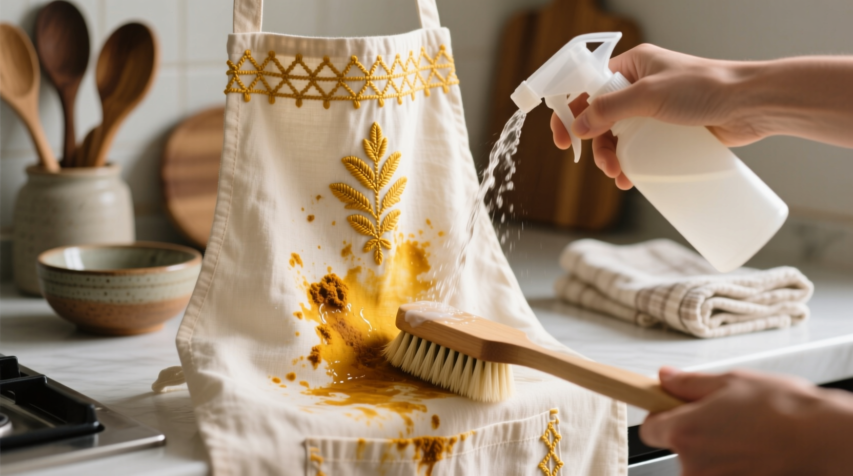 how to remove turmeric stains from embroidered aprons