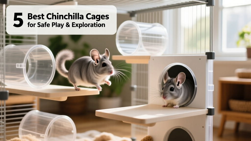 Two chinchillas playing together inside the connected FurPetVo Colony Explorer System with visible tunnels and platforms