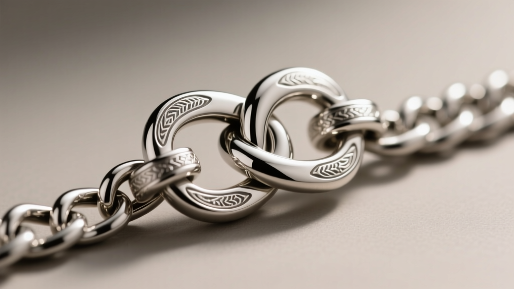 Detailed view of a heavy-duty sterling silver box clasp with a double figure-8 safety catch attached to a wide 12mm curb chain