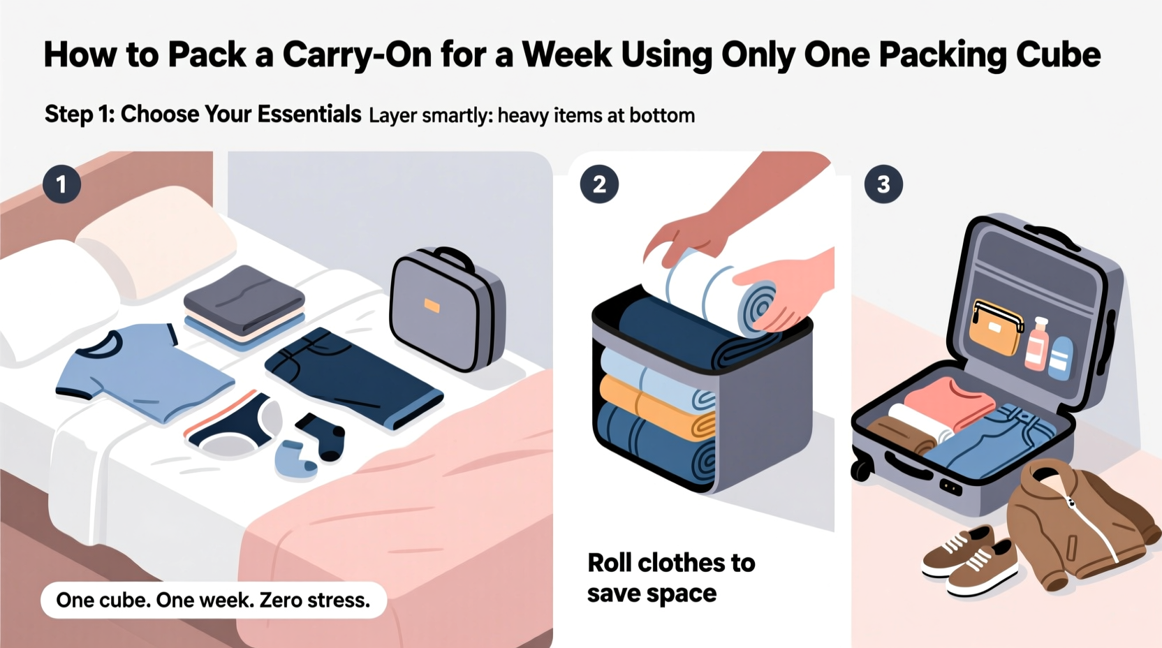 how to pack a carry on for a week using only one packing cube