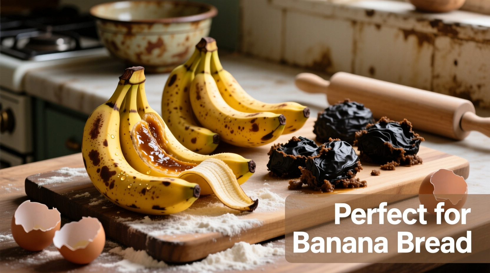 Overripe bananas in various stages for baking