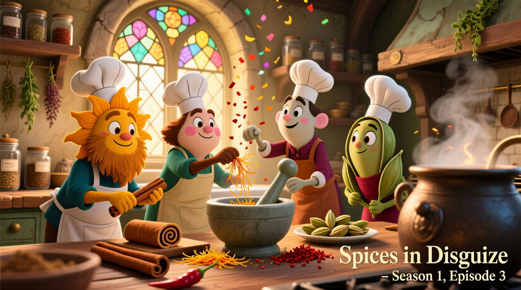 Spices in Disguise cast preparing ingredients