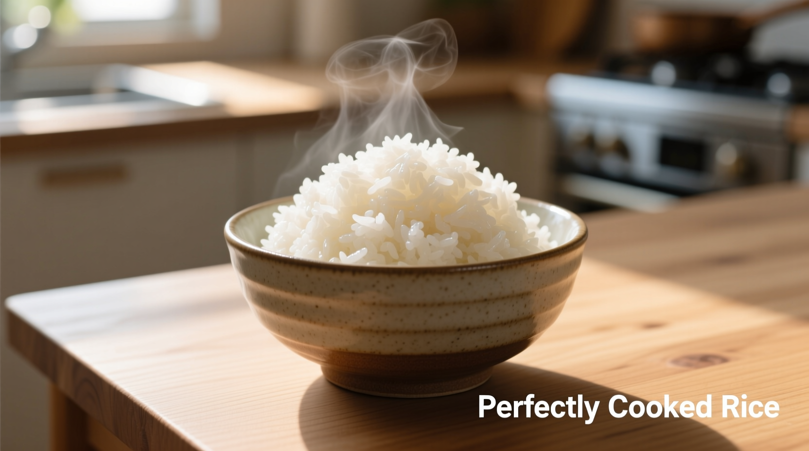 Perfectly cooked white rice in ceramic bowl