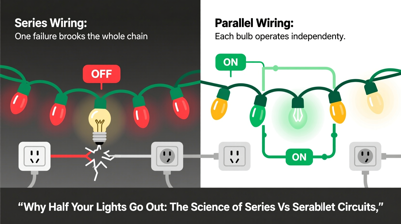 why does half my string of lights go out series vs parallel wiring