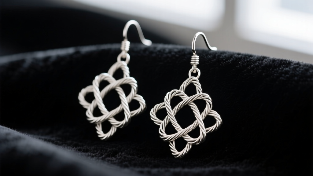 Macro of 925 silver Turkish telkari filigree earrings showing thin twisted wires and oxidized niello background on dark velvet.