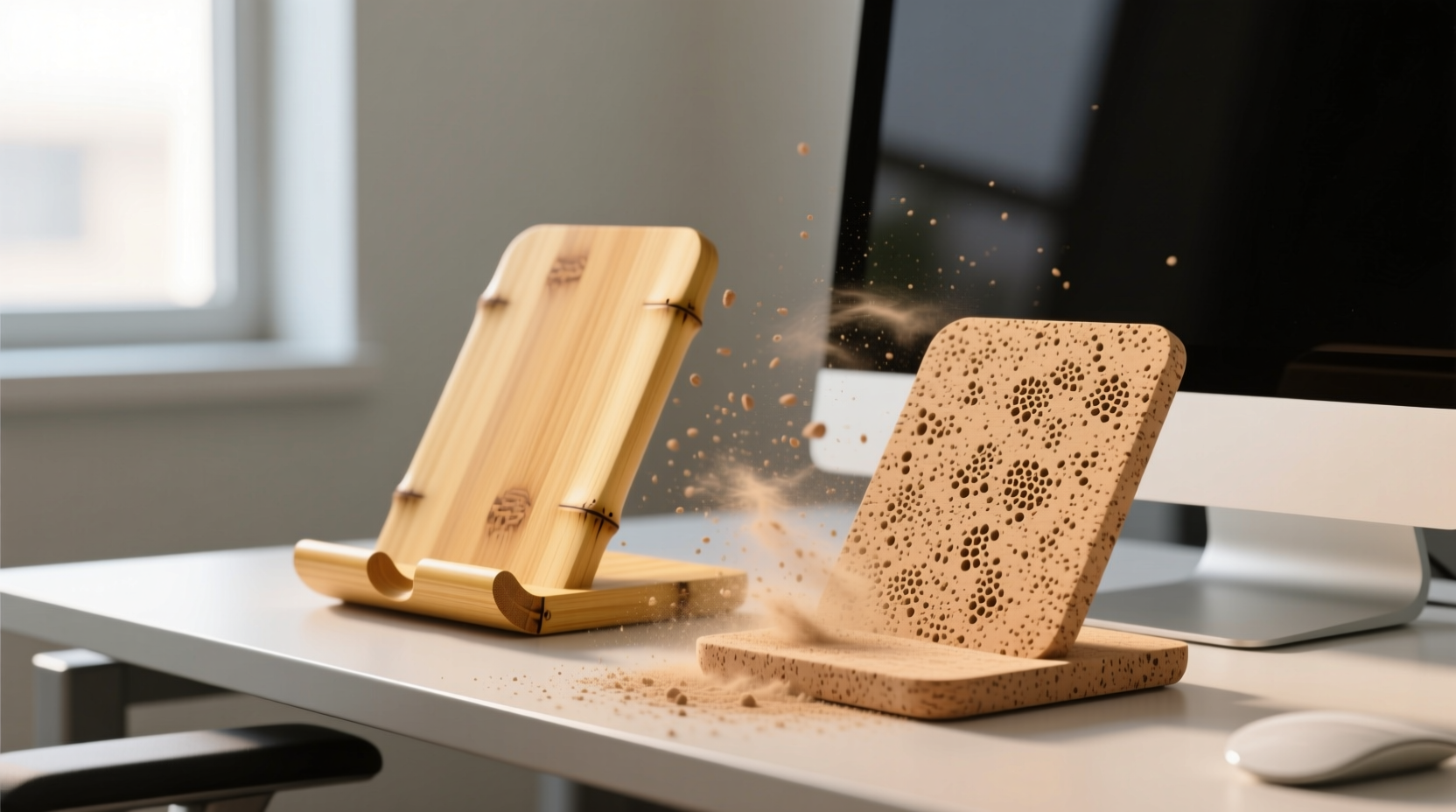 bamboo vs cork laptop stands dust static reality check