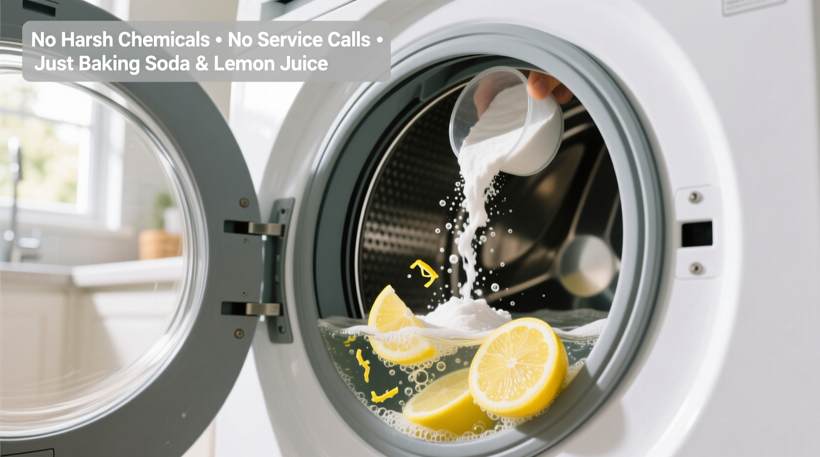 deep clean washing machine drum with baking soda lemon juice