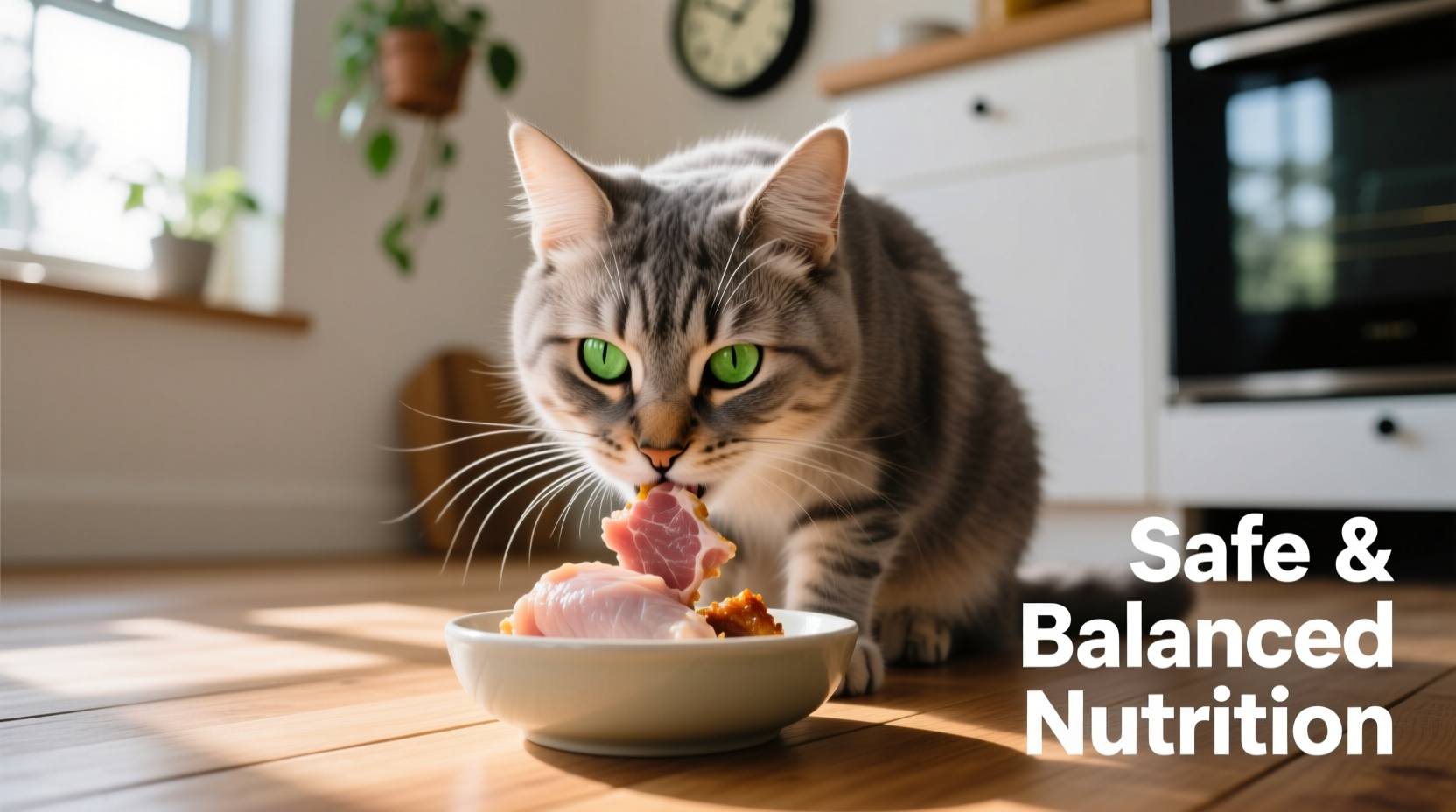 Cat safely eating appropriate meat-based food