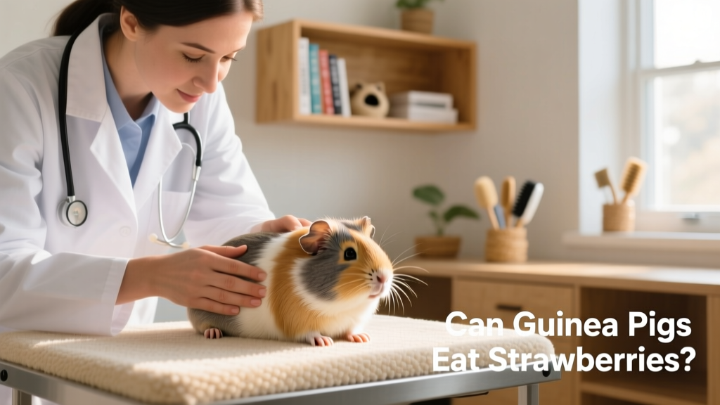A veterinarian gently examining a guinea pig during a wellness checkup