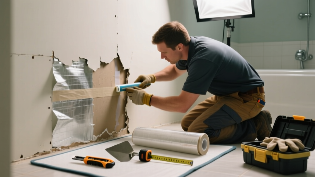 Fixing a Torn Wall Vapor Barrier in the Bathroom
