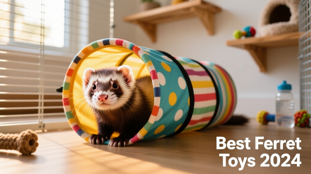 A ferret happily burrowing into a fabric tunnel inside its cage