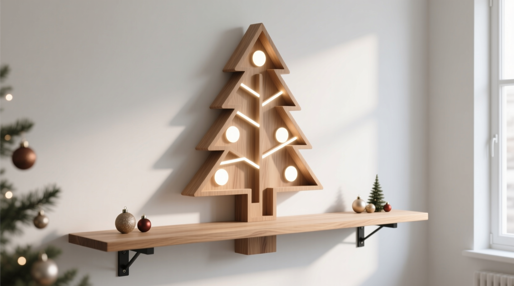 how to build a floating shelf christmas tree with integrated recessed lighting