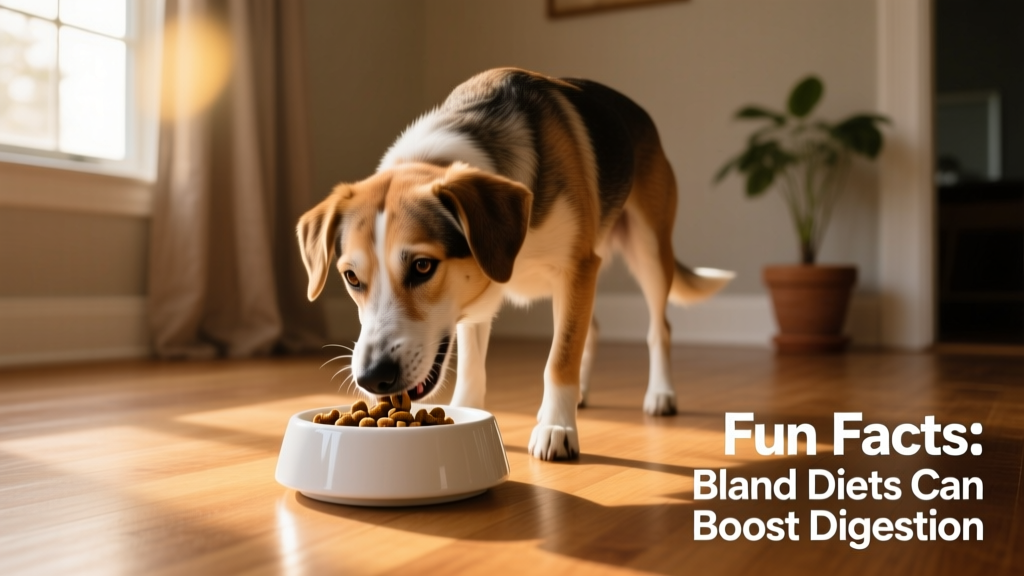 a calm, medium-sized mixed-breed dog eating from a clean ceramic bowl placed on a hardwood floor