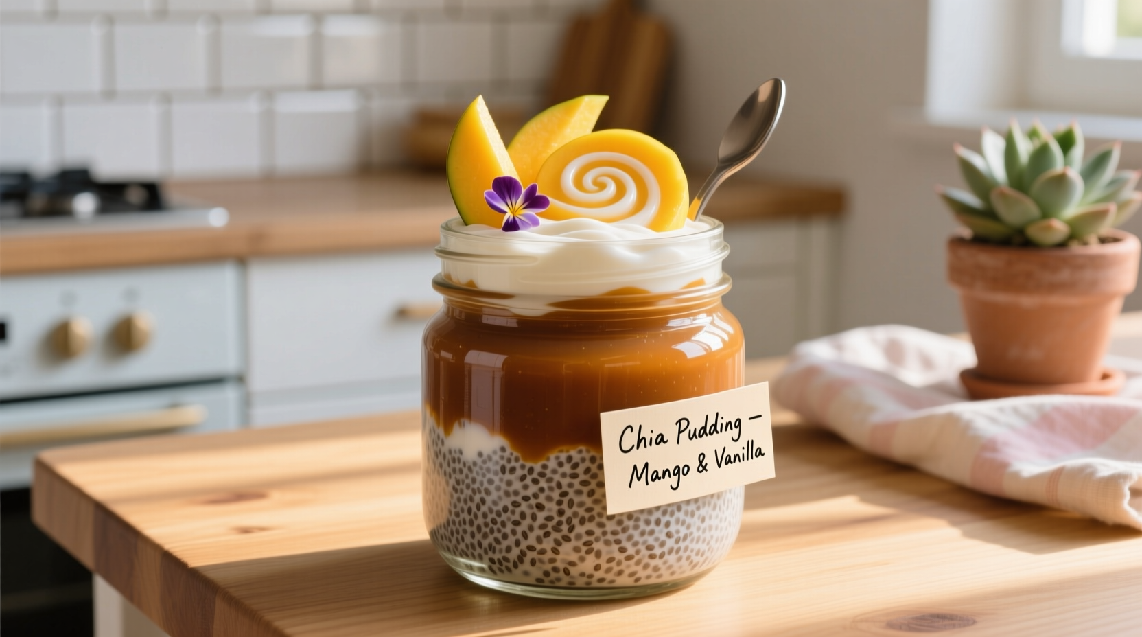 Perfectly prepared chia pudding in mason jar
