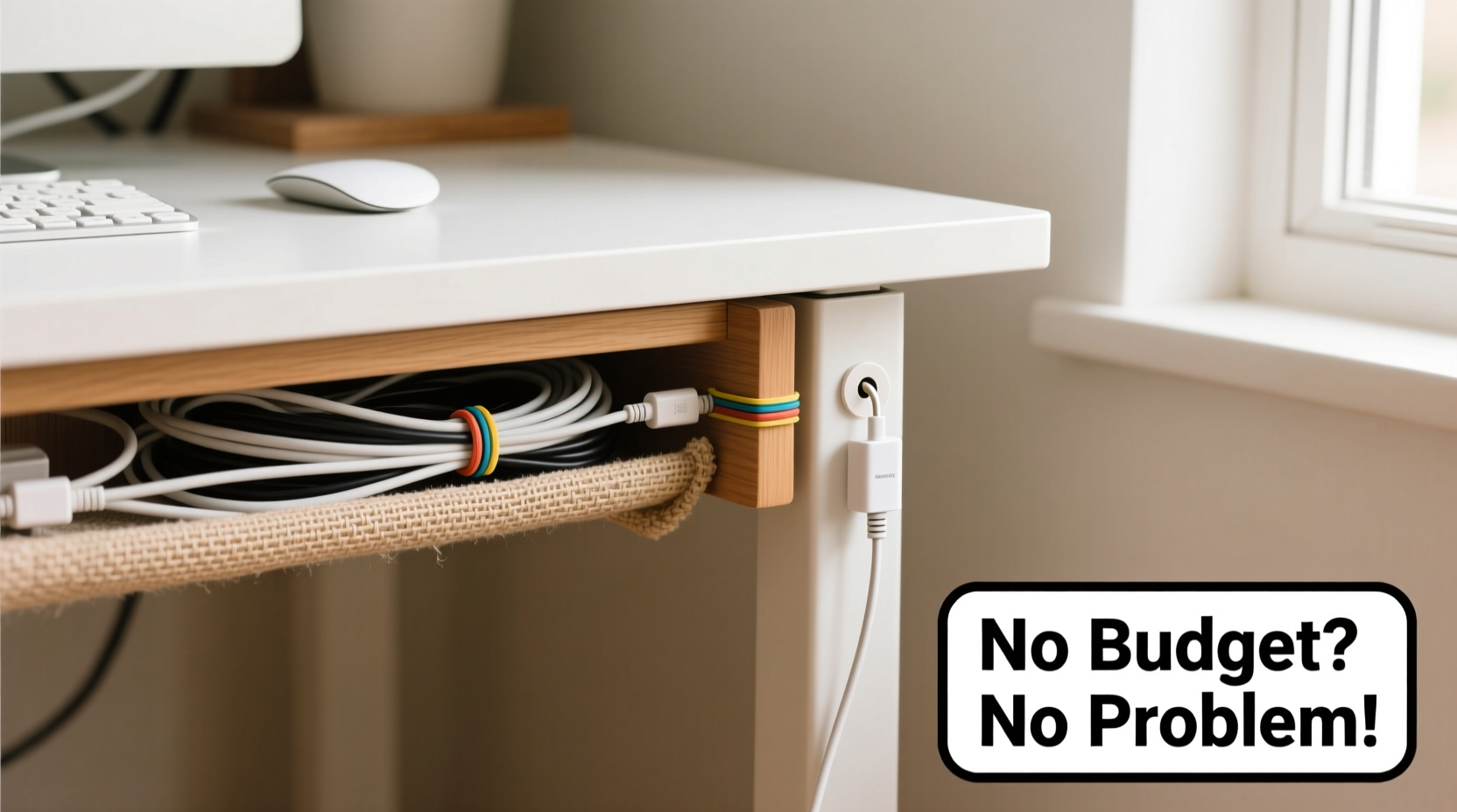 how to hide cords on a desk without buying expensive organizers