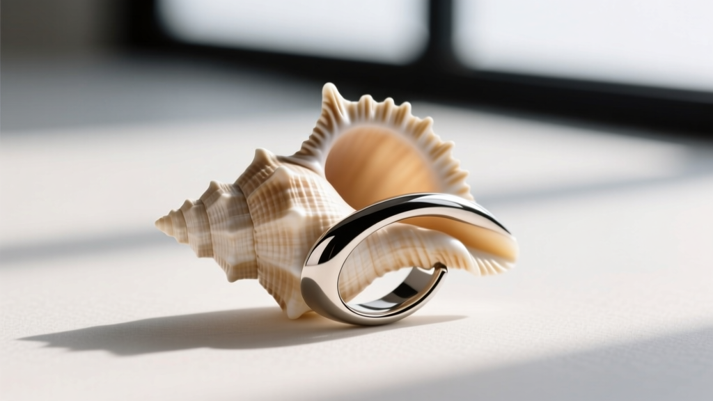Macro photography of an 18-gauge titanium tension ear cuff for the conch, showing the precise gap and polished metal finish