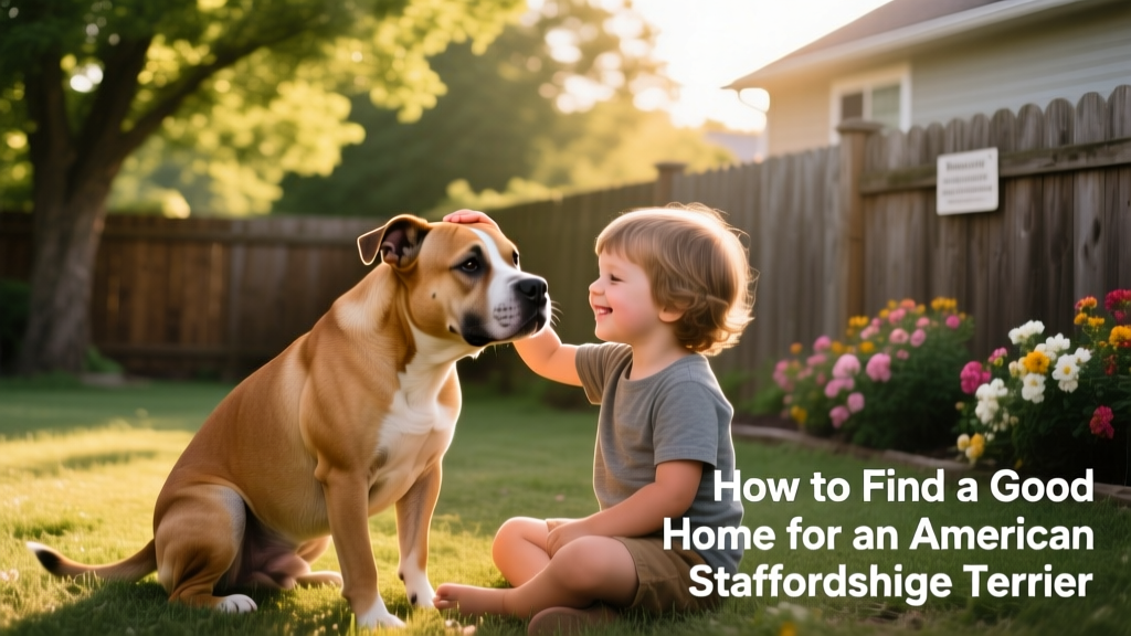 American Staffordshire Terrier playing gently with a child in a fenced backyard