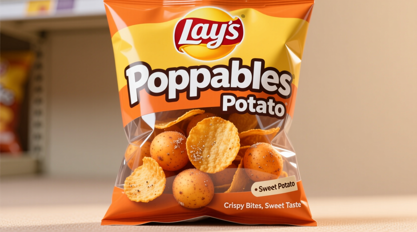 Lay's Poppables Sweet Potato bag showing spherical chips