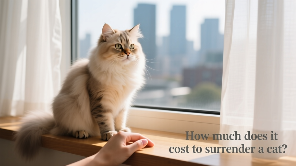 A calm, well-groomed cat sitting beside a person’s hand on a sunlit windowsill