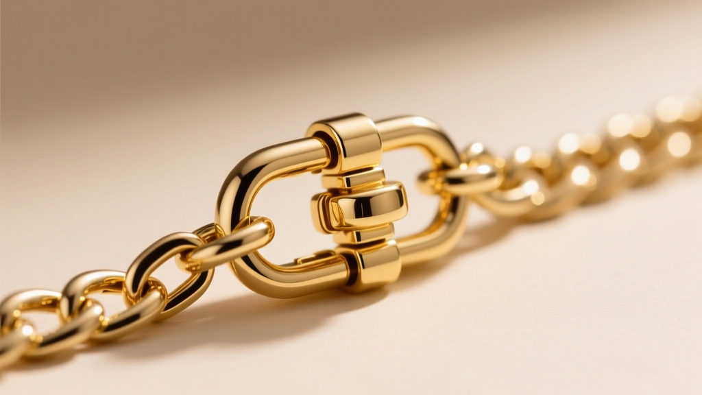 Detailed view of a secure lobster clasp on a 16-inch gold-filled chain, showcasing the precise 0.9mm gauge thickness of the links.