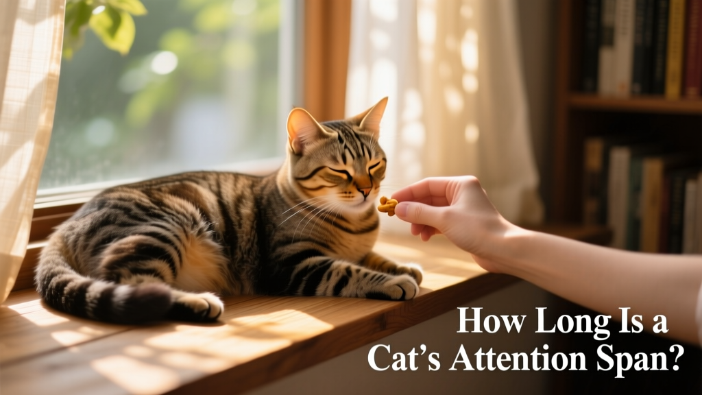 A relaxed cat accepting a treat from a hand, eyes half-closed in contentment