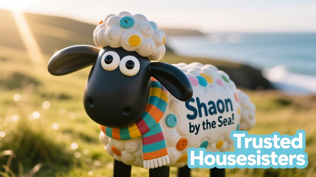 Close-up of David’s finished Shaun the Sheep sculpture, showcasing bright colors and playful details