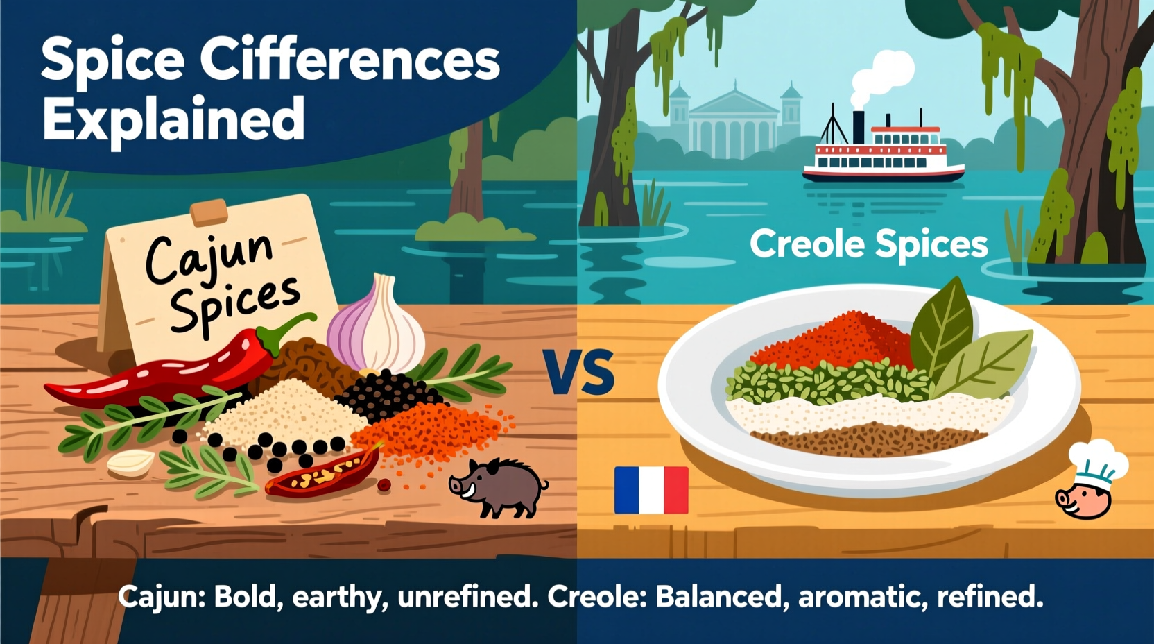 differences between creole and cajun spices explained