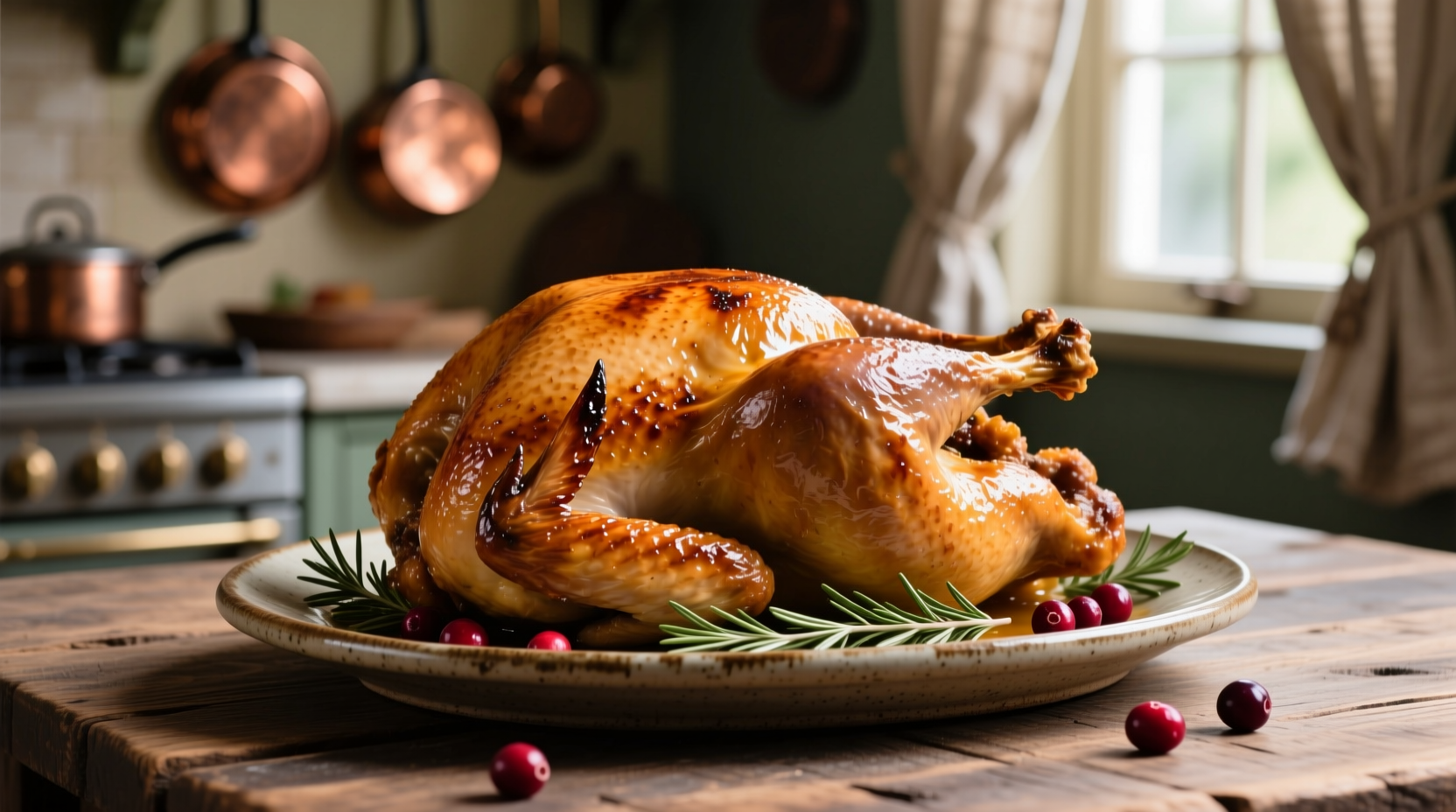 Perfectly roasted golden brown turkey on platter