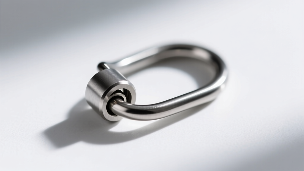 Macro shot of an ASTM F136 titanium leverback ear wire securely clicked shut, highlighting the precision hinge and locking clasp.