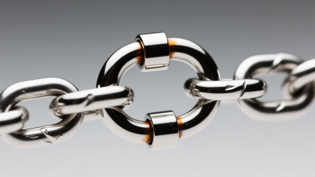Macro view of an 8mm lobster clasp on a soldered jump ring attached to a thick silver chain, showing secure hardware