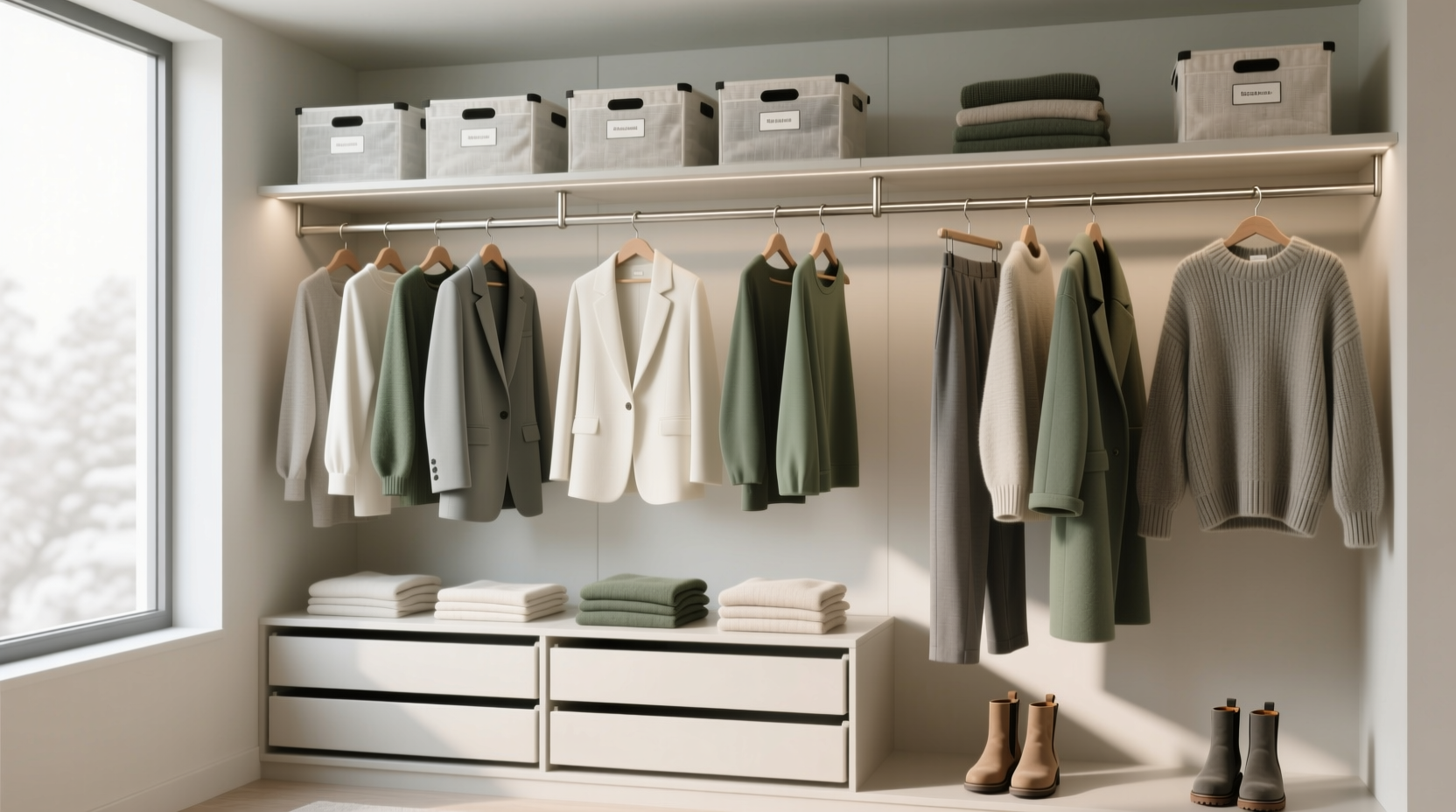 minimalist closet organization under items full seasonal range