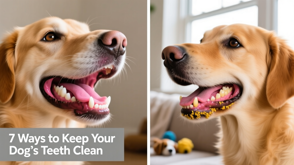 Side-by-side comparison: healthy pink gums and clean teeth vs. inflamed gums with visible tartar buildup