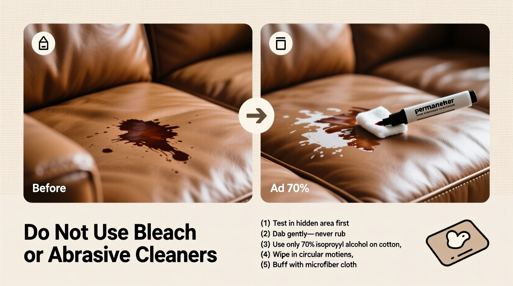 how to safely remove permanent marker from leather furniture without damaging the finish