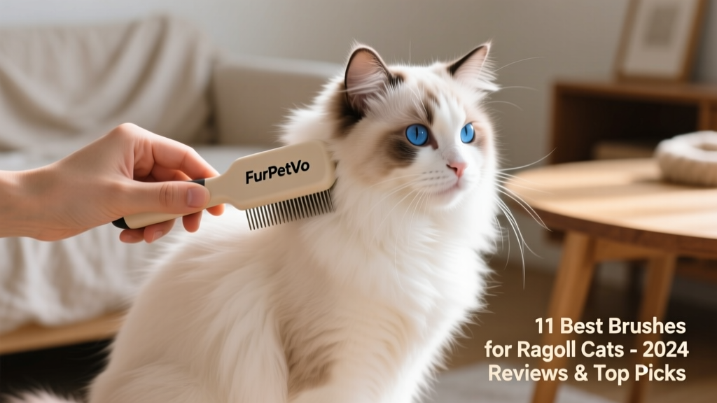 Hand holding the FurPetVo Precision Slicker Comb gently detangling a Ragdoll's fur near the shoulder