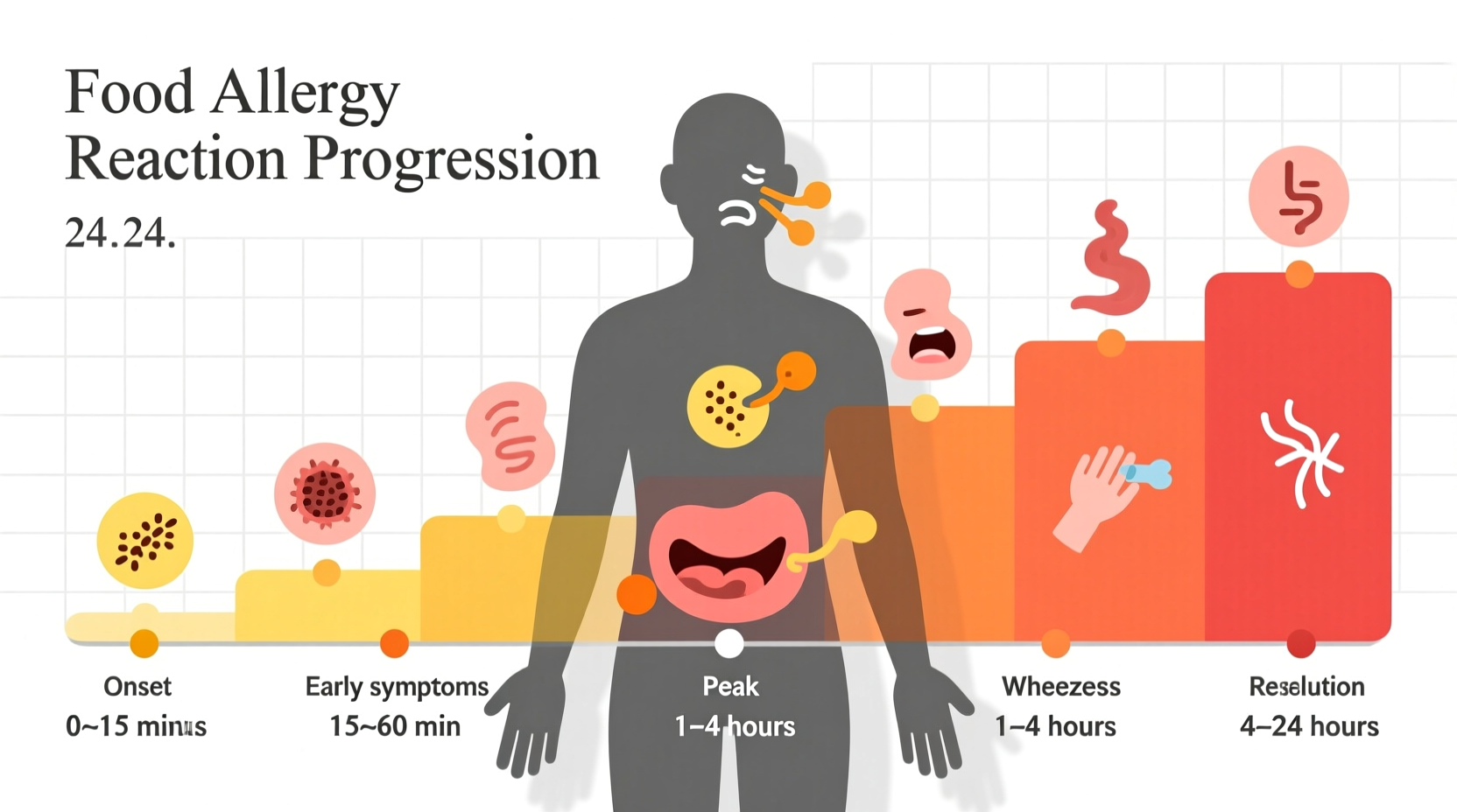 Food allergy symptoms chart showing reaction progression