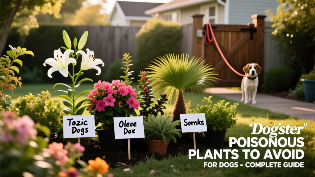 A vibrant but potentially dangerous garden scene with labeled toxic plants