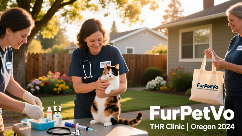 Volunteers gently handling cats during a FurPetVo-sponsored TNR clinic in an Oregon neighborhood