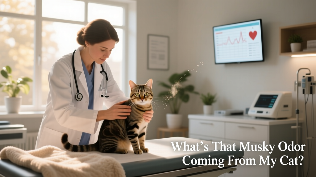 Veterinarian gently examining a calm cat during a wellness visit