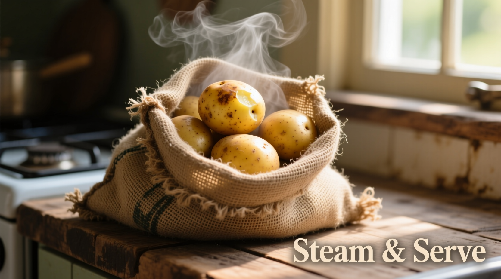 Microwave potato sack with steamed potatoes