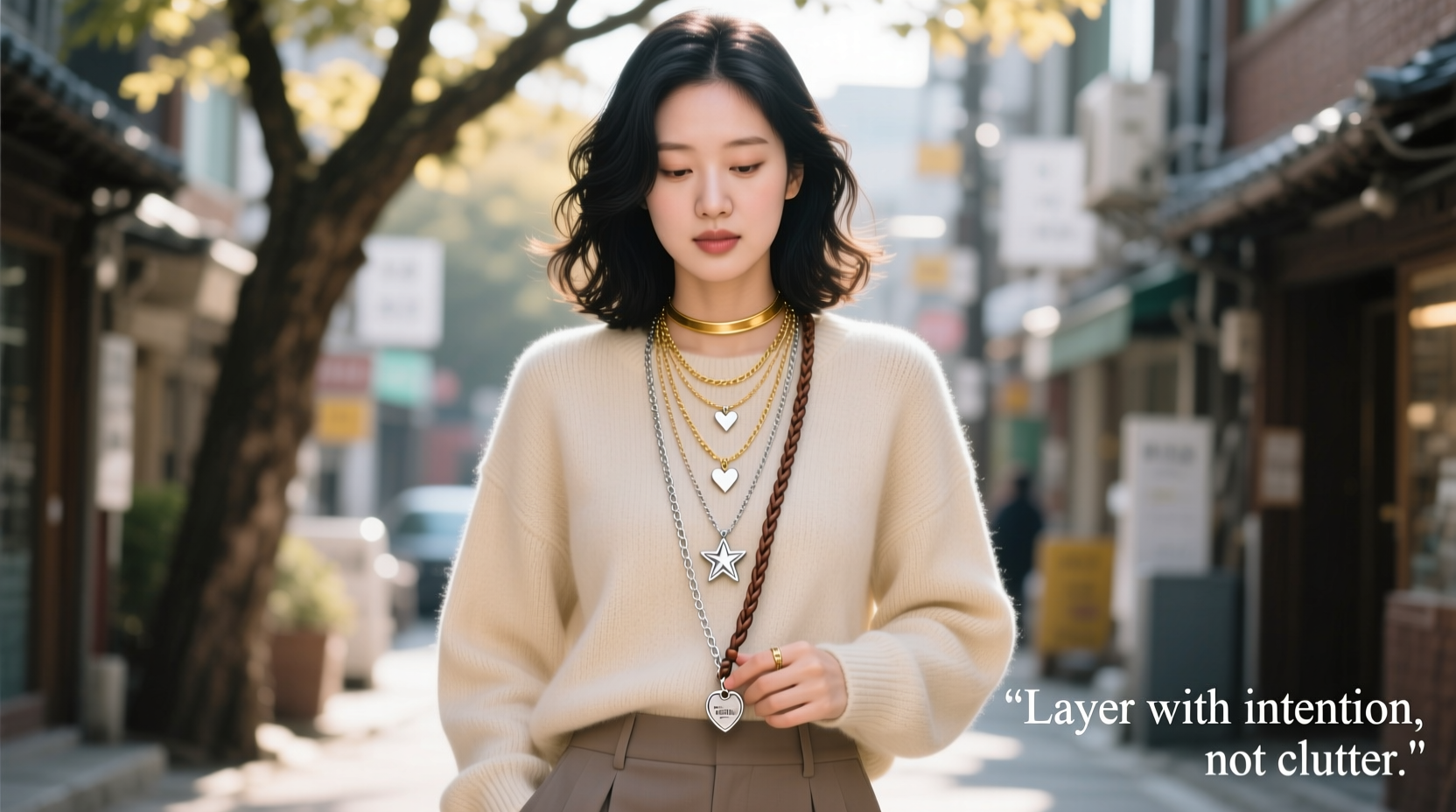 how to layer necklaces like a korean street style influencer