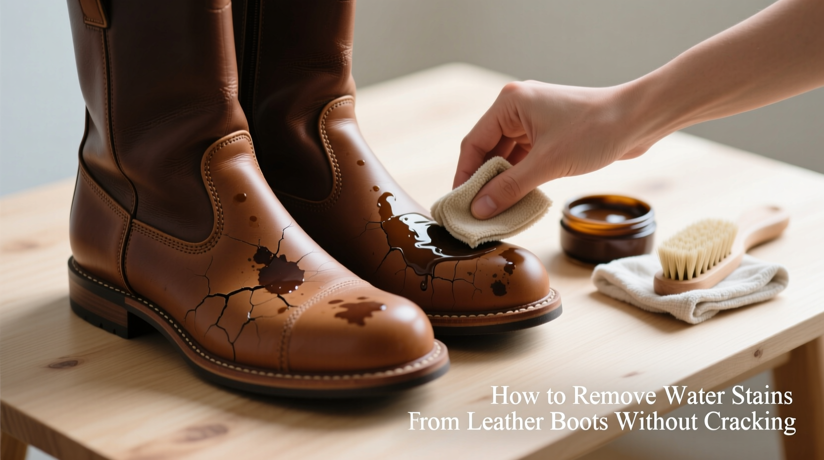 how to remove water stains from leather boots without cracking the material