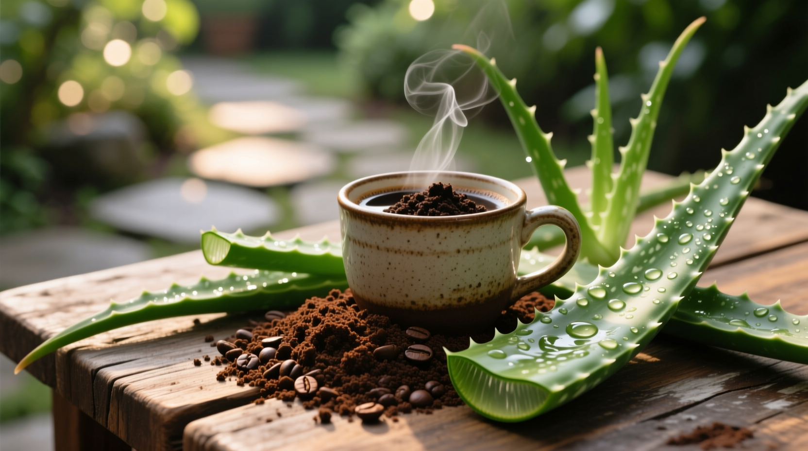 coffee grounds aloe vera