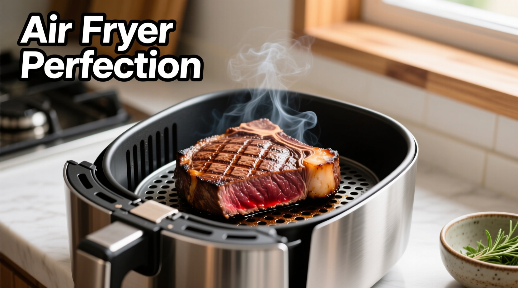 Perfectly seared filet mignon in air fryer basket