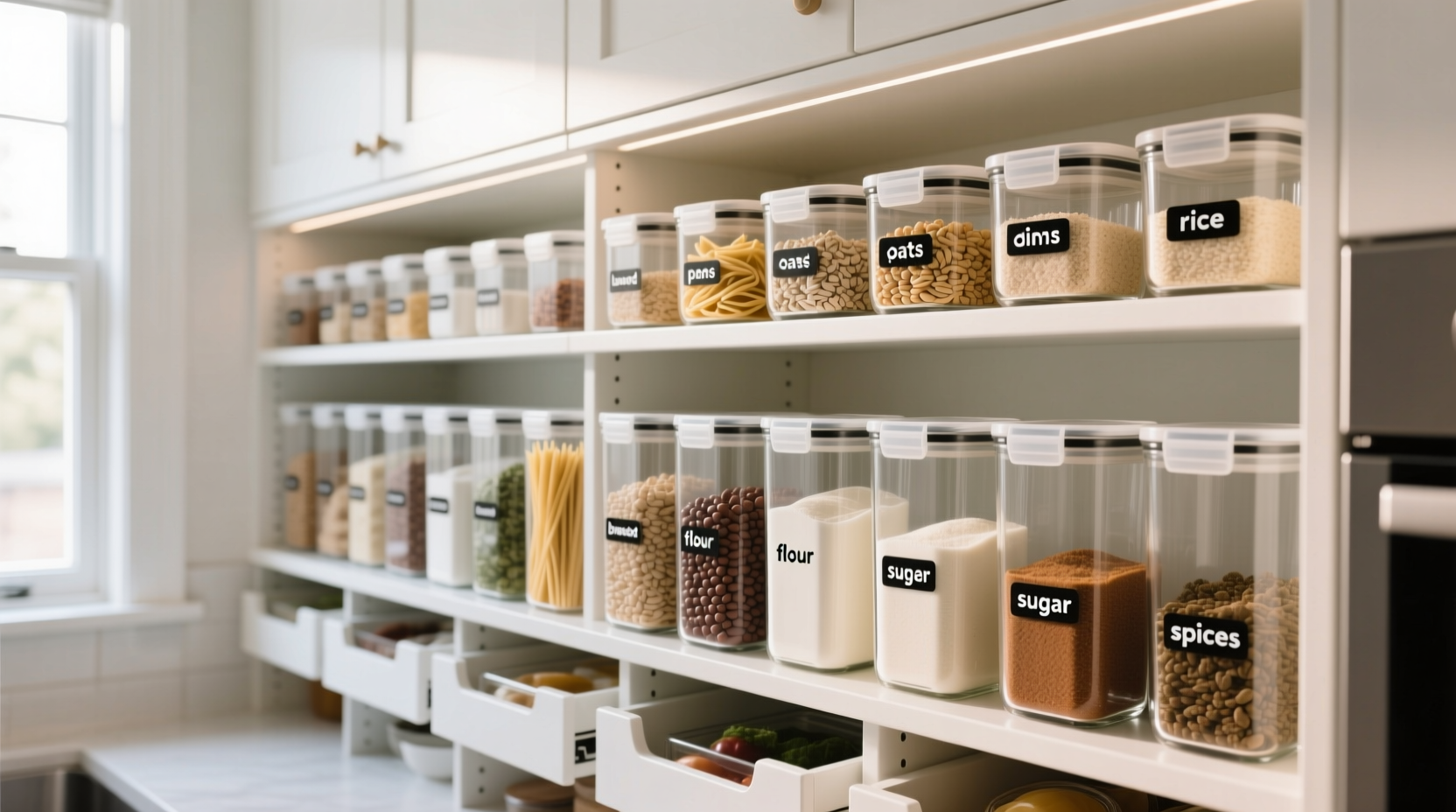 how to organize pantry staples with clear containers for easy meal prep