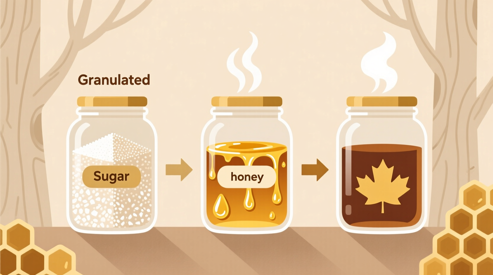 how to swap sugar with honey maple syrup unrefined sweeteners