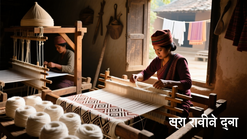 Nepali Dhaka Topi Weaving Cotton Yarn Preparation And Pattern Loom Setups