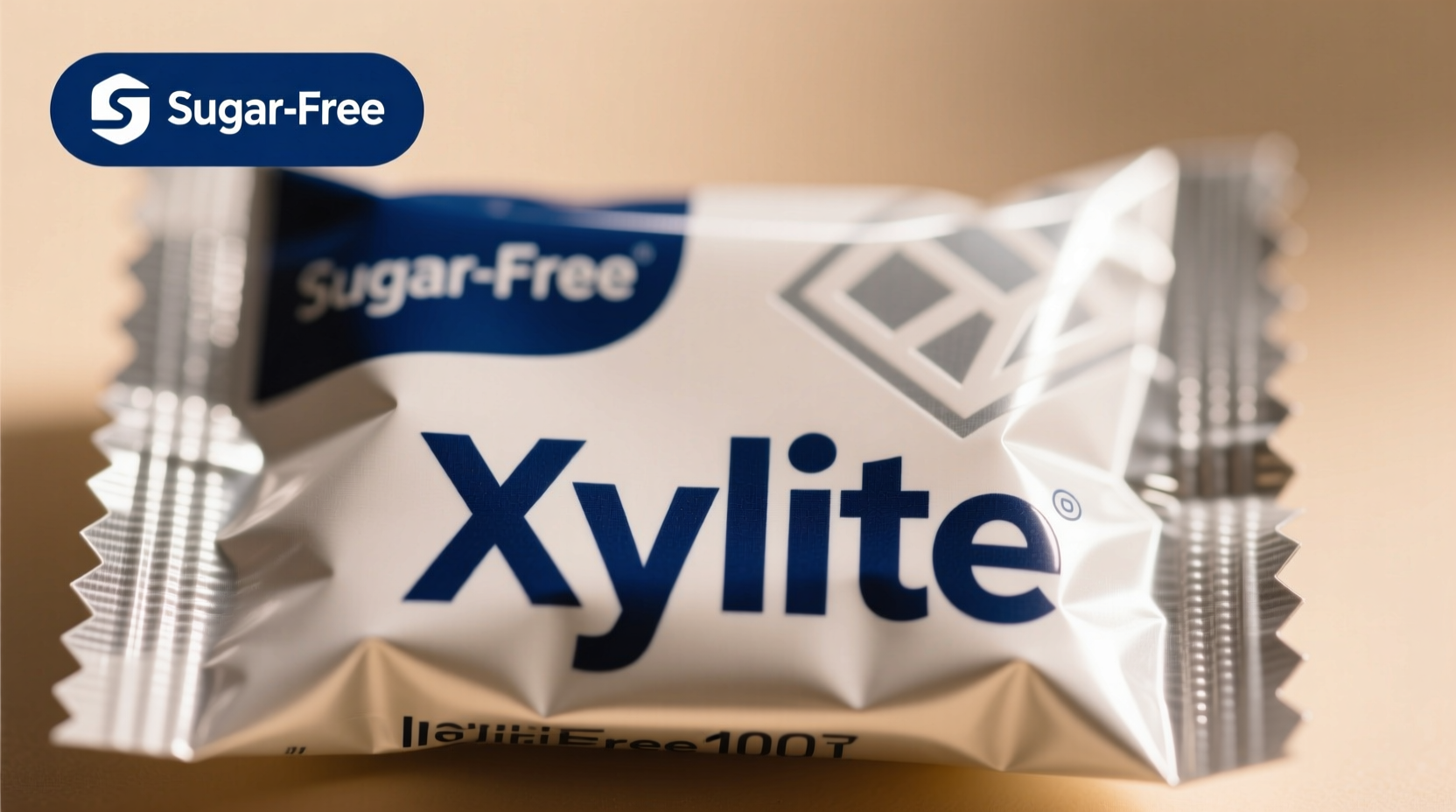 Close-up of sugar-free gum packaging showing xylitol ingredient