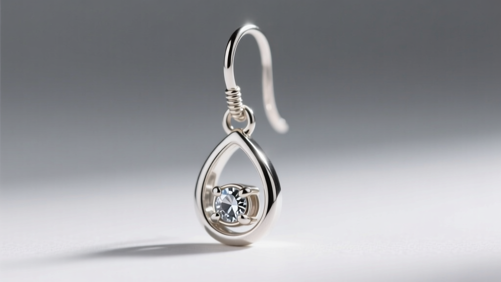 Loupe view of a 20-gauge sterling silver French wire on a teardrop earring, focusing closely on the secure metal bezel setting